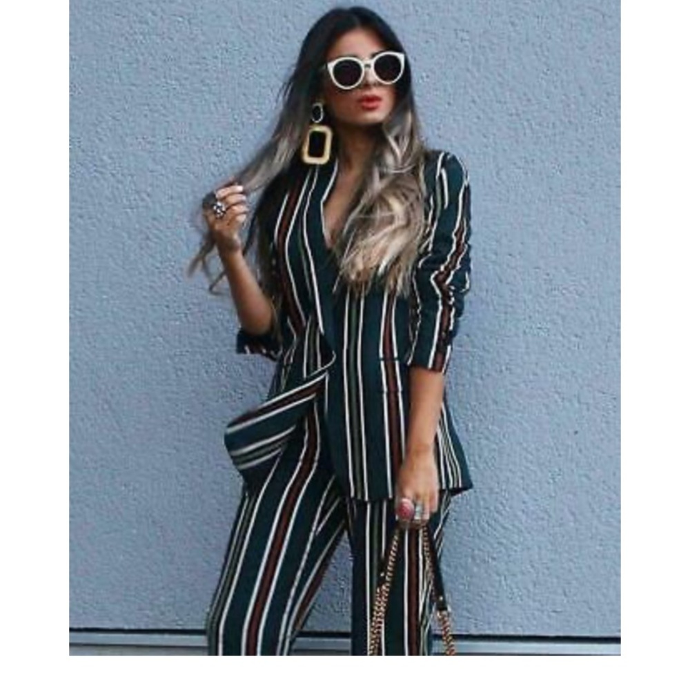 Zara Green Stripe Blazer